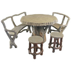 Used French 1940s Faux Bois Garden Set