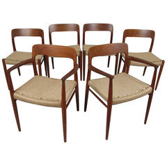 Set of Six 1950s Danish Teak Dining Chairs by Niels Moller