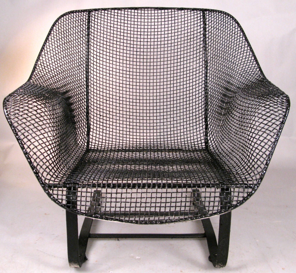 American Pair of Vintage Mesh Spring Lounge Chairs by Russell Woodard