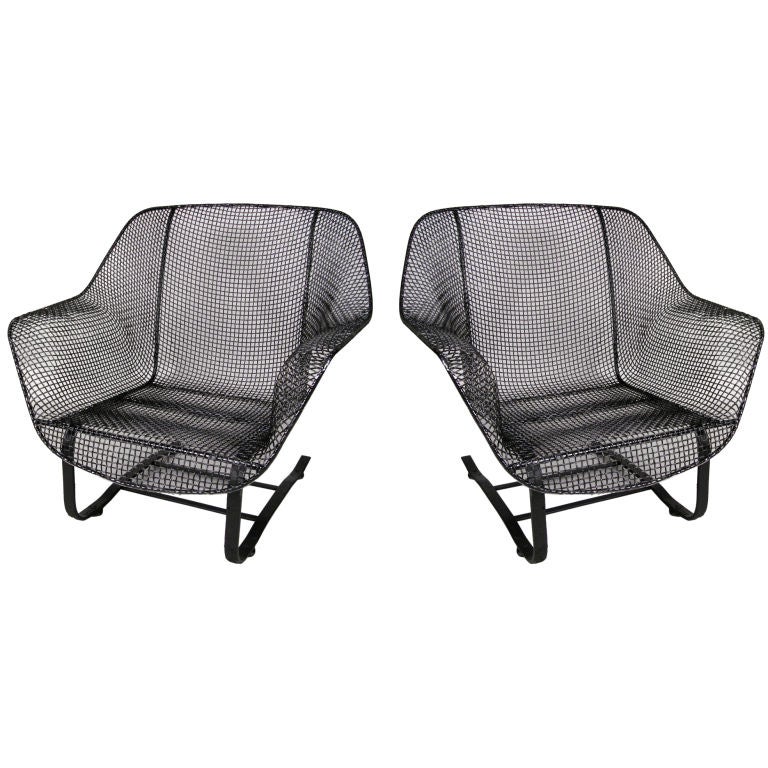 Pair of Vintage Mesh Spring Lounge Chairs by Russell Woodard
