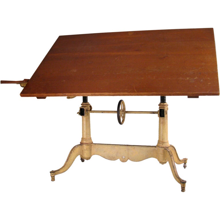 Antique Adjustable Cast Iron Drafting Table by Keuffel & Esser