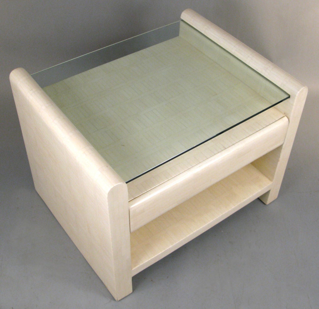 American Tasselated Mosaic & Glass Lamp Table after Karl Springer