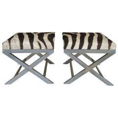 Vintage Pair of Elegant Italian X Benches in Zebra