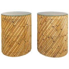 1940's Circular Rattan Nightstands/Lamp Tables