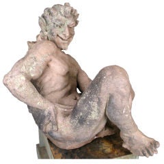Antique Cast Stone Satyr Garden Statue