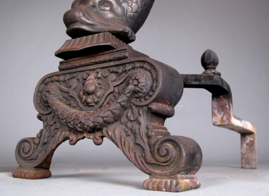 Antique Cast Iron Dolphin Andirons at 1stDibs