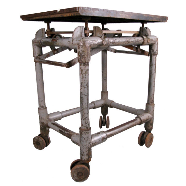 Antique Industrial Cast Iron Rolling Printers Table