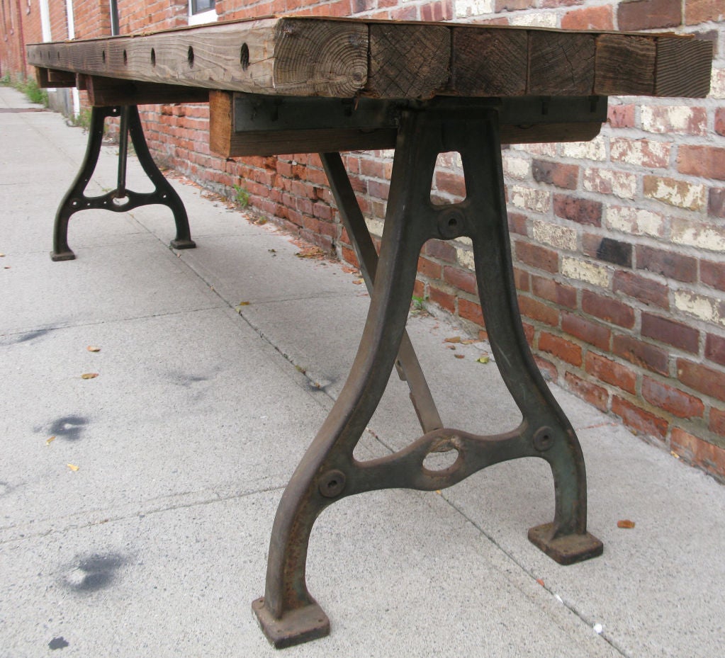 American Antique Industrial Cast Iron Base Console Table