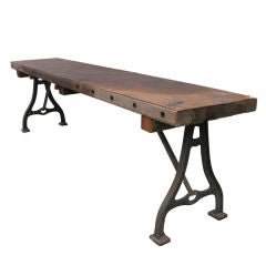 Antique Industrial Cast Iron Base Console Table
