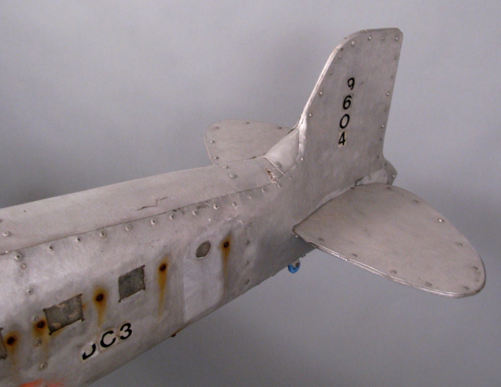 American Vintage Large Handmade Folk Art Aluminum Airplane Model