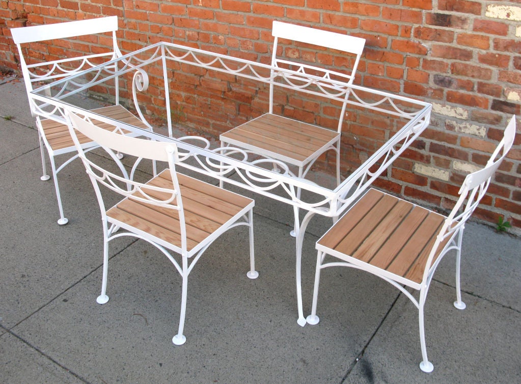 American Elegant 1940s Iron Garden Table and Chairs