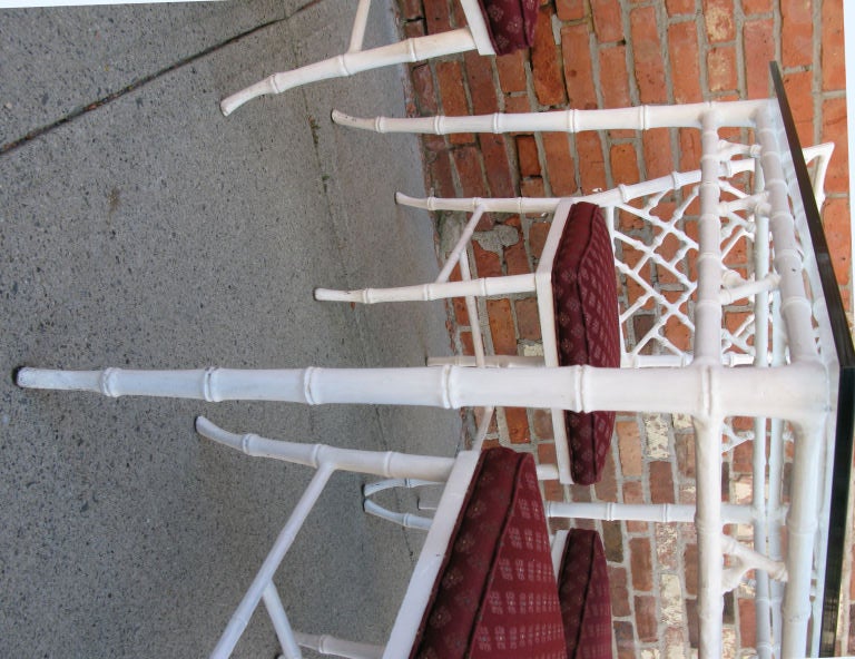 Mid-20th Century Vintage Cast Iron Bamboo Dining Table & Chairs
