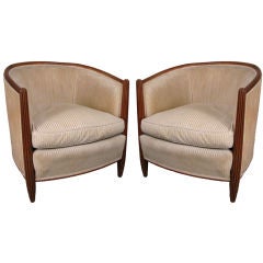 Pair Art Deco Curved Back Salon Club Chairs