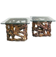 Pair of Modern Bronze Finish Ribbon Tables after Tony Duquette