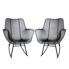 Pair of Sculptura High Back Rocking Chairs by Woodard