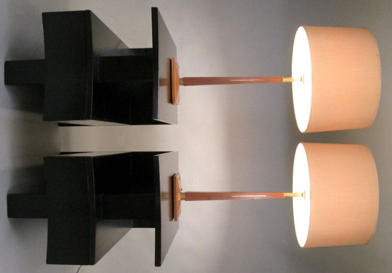 Pair of Modern Walnut and Brass Lamps by Lightolier 1