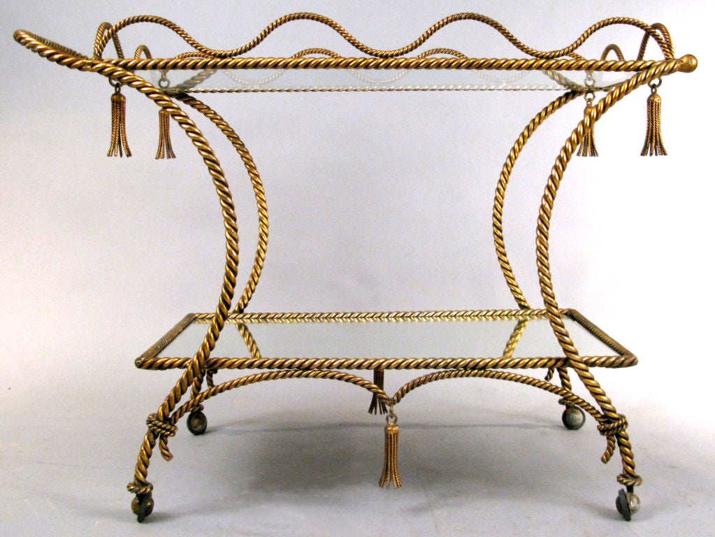 Mid-20th Century Vintage Italian Gilt Rope & Tassel Bar Cart
