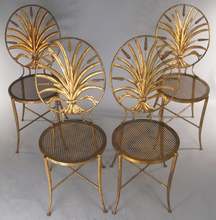 Set of Four Italian Gilt Sheaf of Wheat Chairs