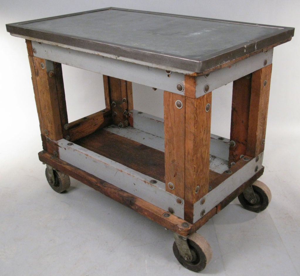 Antique Industrial Cast Iron & Steel Table Cart