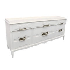 White Lacquered Scroll Top Nine Drawer Chest by Grosfeld House