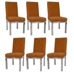 Set of Six Vintage Modern Chrome Parsons Base Dining Chairs