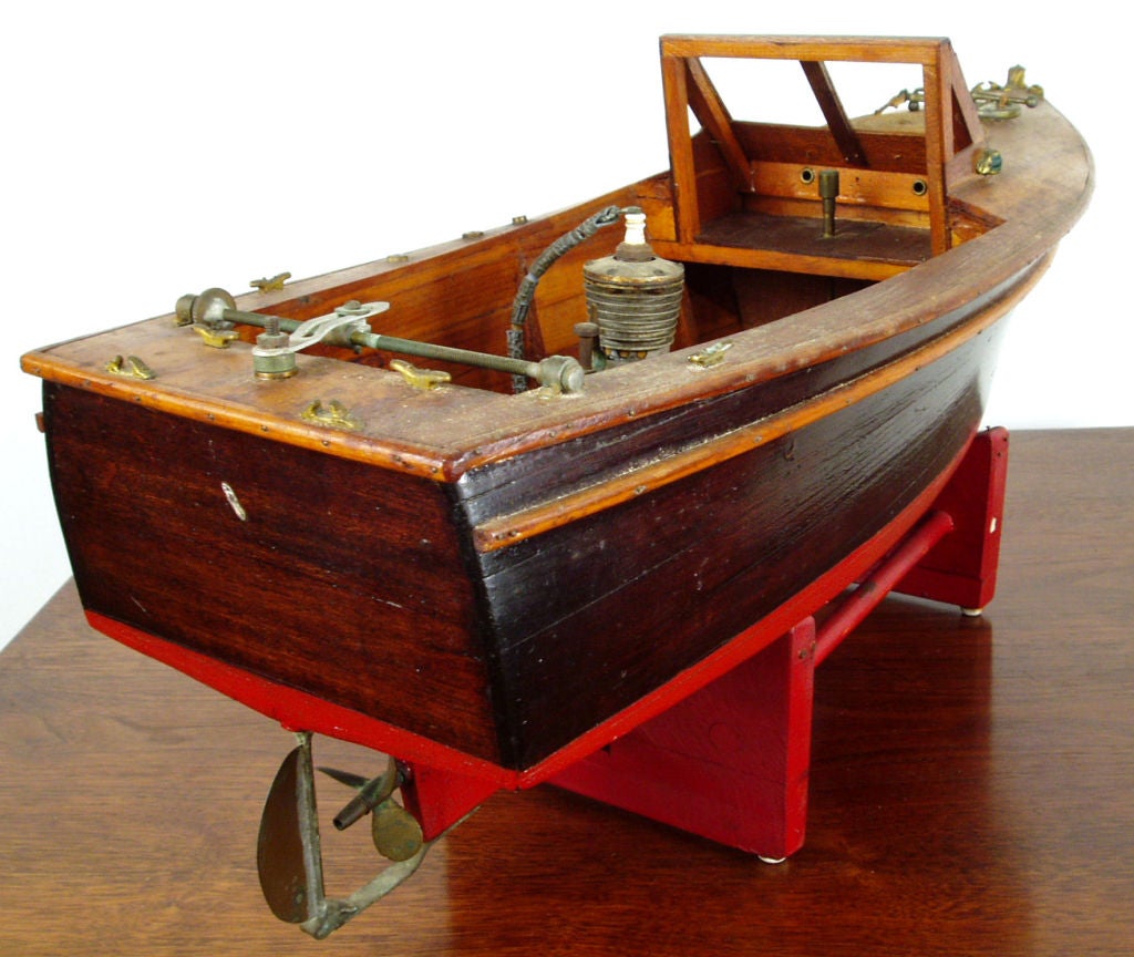 Antique Handcrafted Runabout Boat Model In Excellent Condition In Hudson, NY