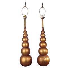 Pair of Antique Italian Stacked Gold Leaf Lamps