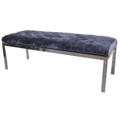 Modern Chrome and Tufted Velvet Bench