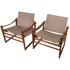 Pair of Danish Teak and Leather Lounge Chairs
