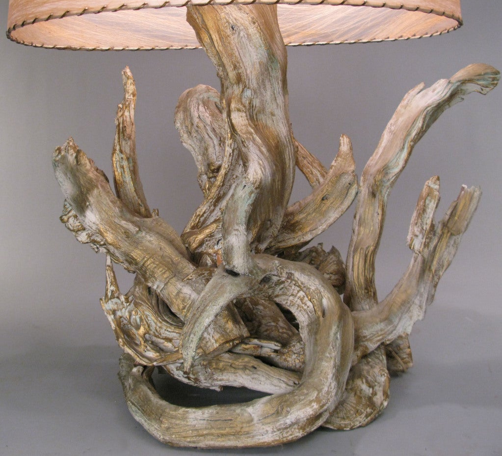 Large Antique Driftwood Table Lamp