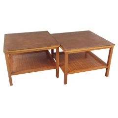 Pair of Mahogany & Leather Tables by Paul McCobb