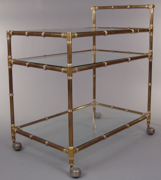 Vintage Italian Brass Bamboo Bar Cart In Excellent Condition In Hudson, NY