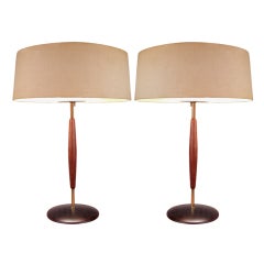 Pair of Brass 
Walnut Lamps by Gerald Thurston for Lightolier