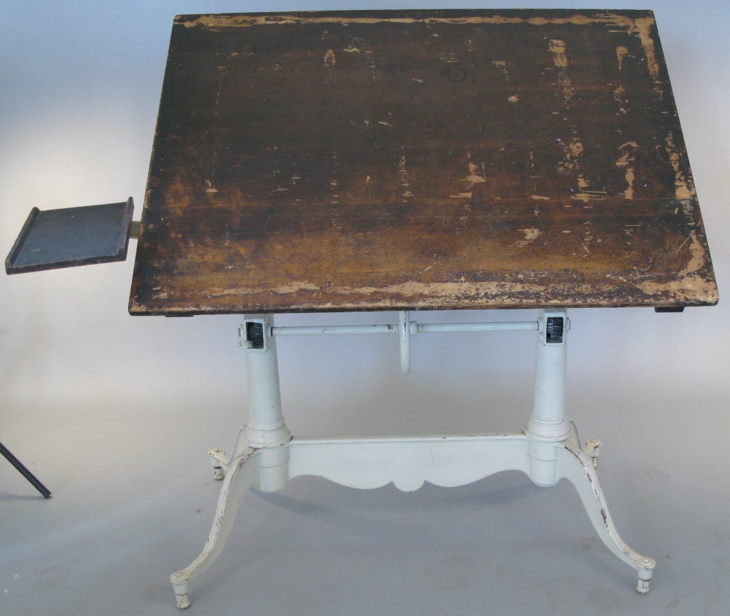 American Antique Adjustable Double Pedestal Cast Iron Drafting Table