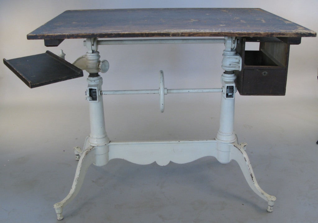 Antique Adjustable Double Pedestal Cast Iron Drafting Table 5