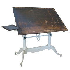 Antique Adjustable Double Pedestal Cast Iron Drafting Table