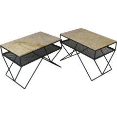 Pair of Mid-Century Wrought Iron & Marble Tables