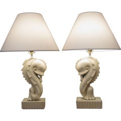 Pair of Antique Carved Fish Table Lamps style of Billy Haines