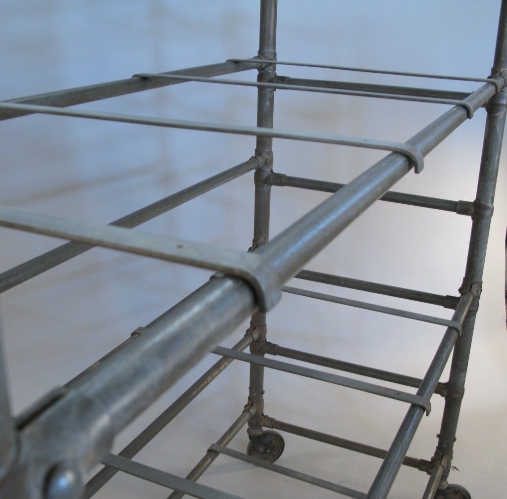 20th Century Antique Industrial Cast Iron Rolling Shelf Cart