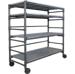 Used Industrial Cast Iron Rolling Shelf Cart