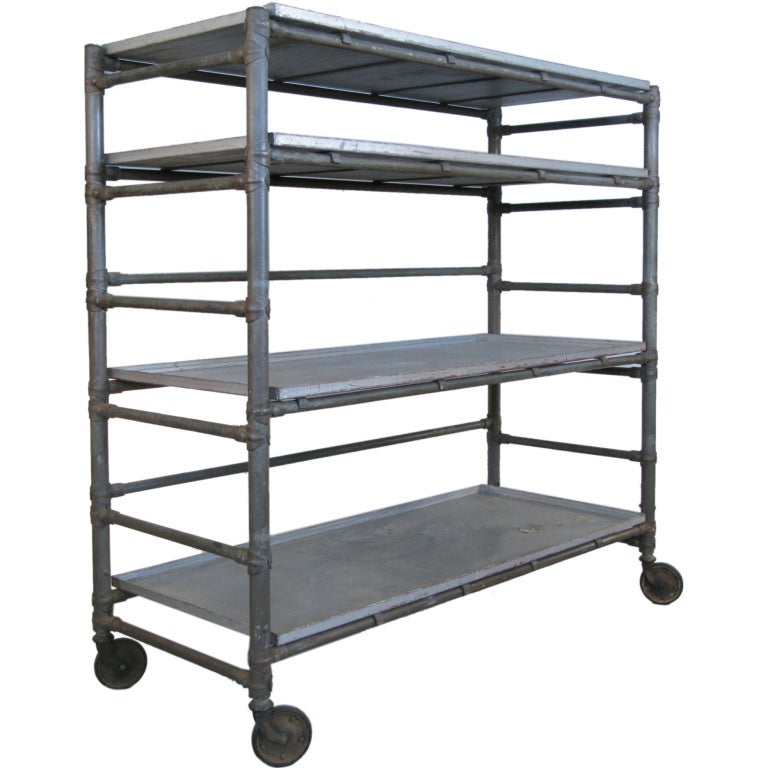Antique Industrial Cast Iron Rolling Shelf Cart