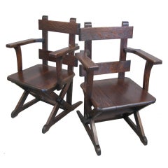 Pair of Vintage Arts 
Crafts Oak Armchairs