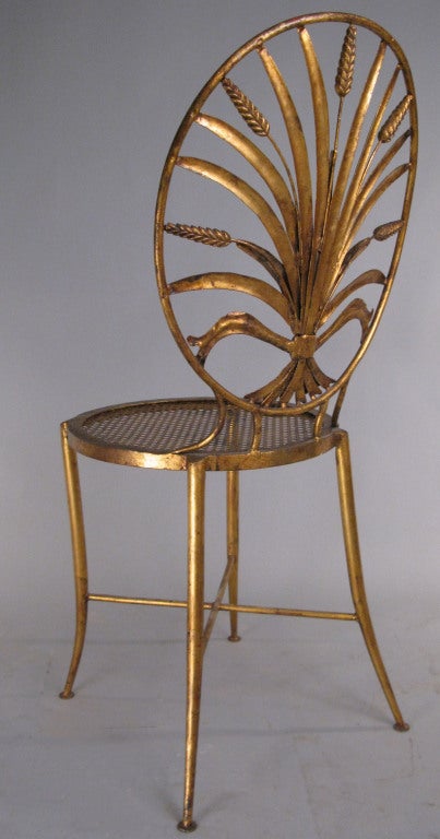 Pair of Vintage Italian Gilt Gold Sheaf of Wheat Chairs 1