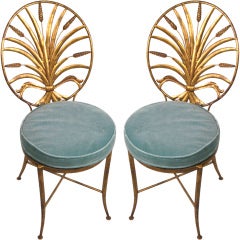 Pair of Vintage Italian Gilt Gold Sheaf of Wheat Chairs