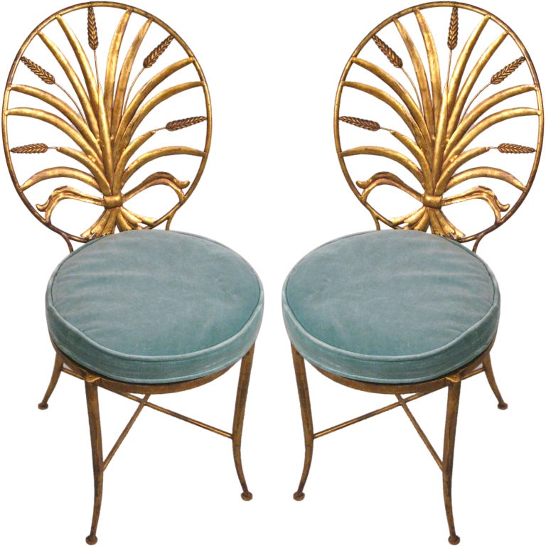 Pair of Vintage Italian Gilt Gold Sheaf of Wheat Chairs at ...