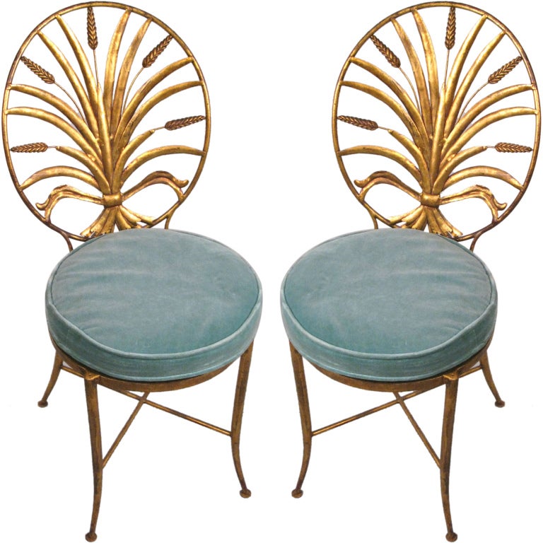 Pair of Vintage Italian Gilt Gold Sheaf of Wheat Chairs