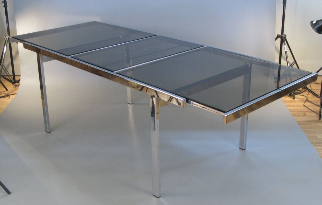 American Vintage Modern Chrome & Glass Extension Dining Table