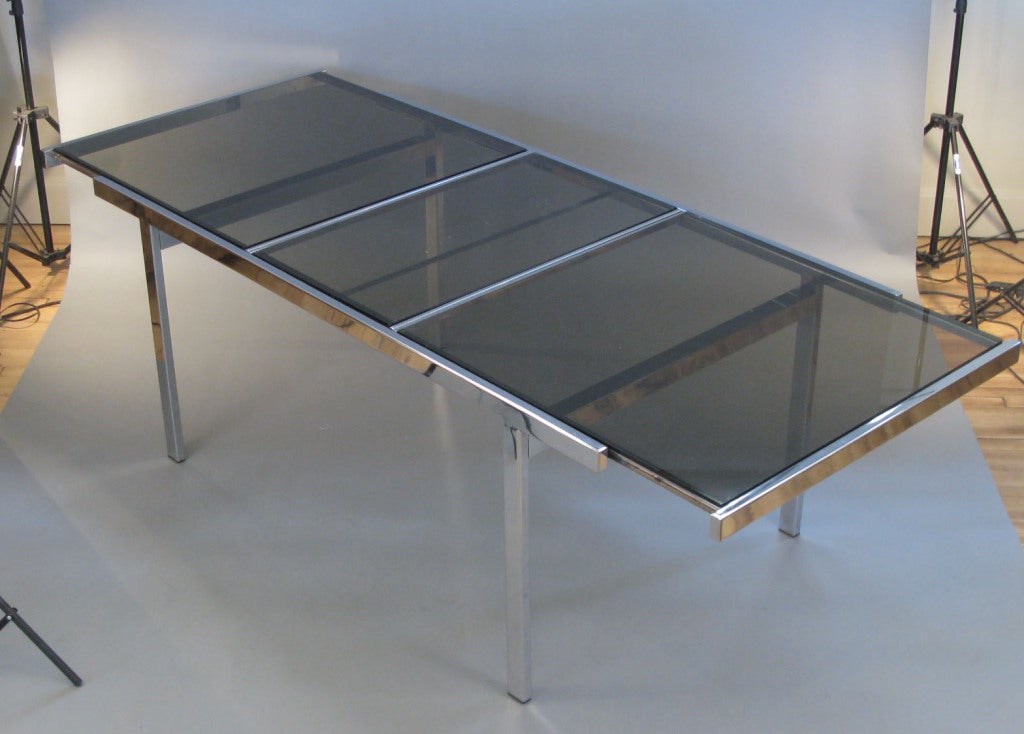 Mid-20th Century Vintage Modern Chrome & Glass Extension Dining Table