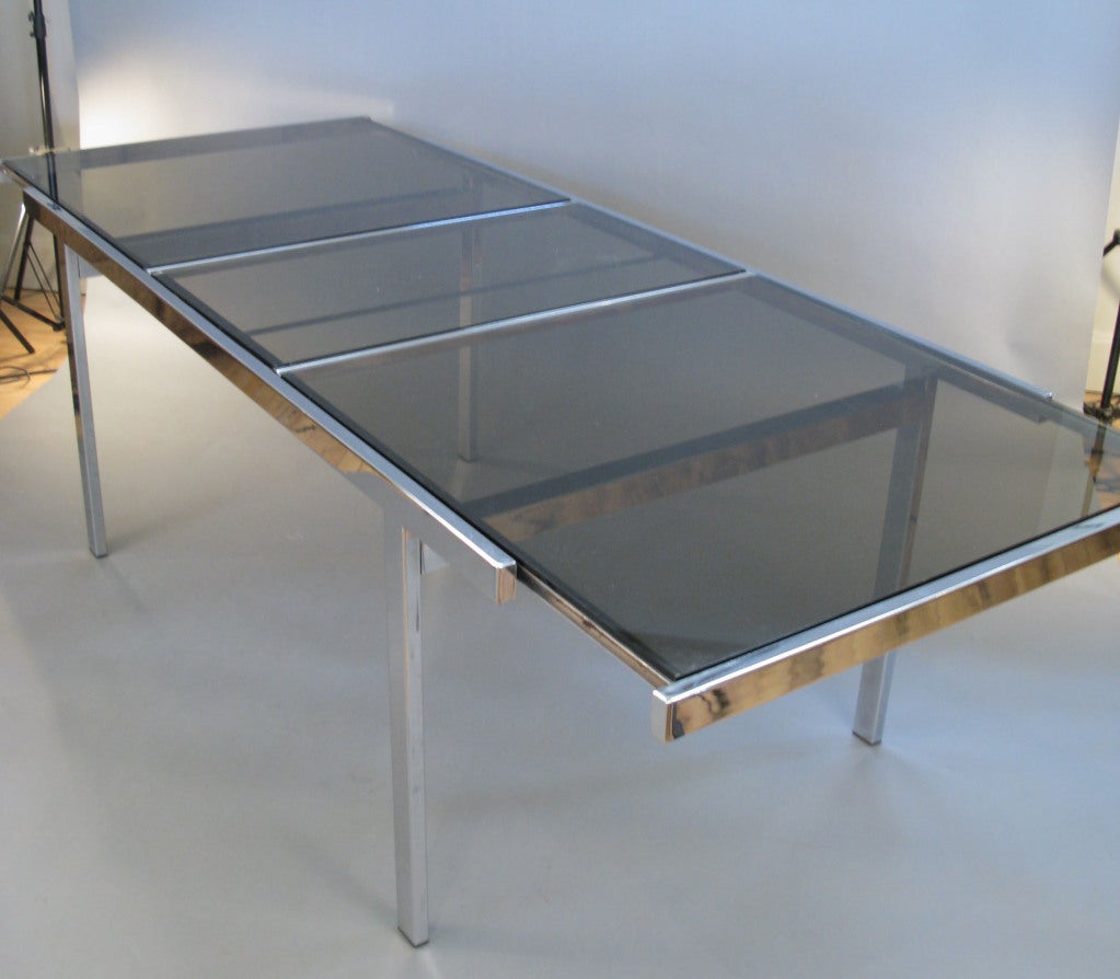 Vintage Modern Chrome & Glass Extension Dining Table 1