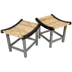 Modern Chrome & Bamboo Benches